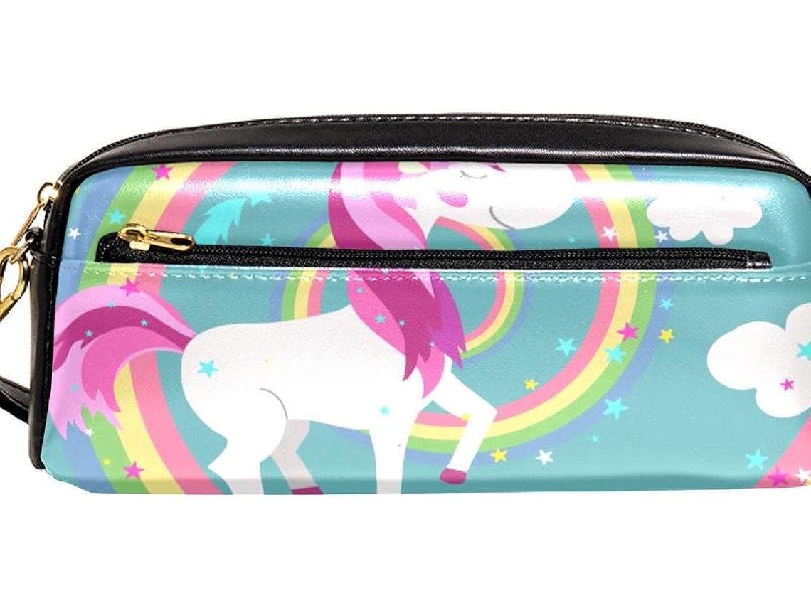 Organizador de lápis grande com estampa de unicórnio arco-íris, ideal para escola, adolescentes, meninos e meninas.