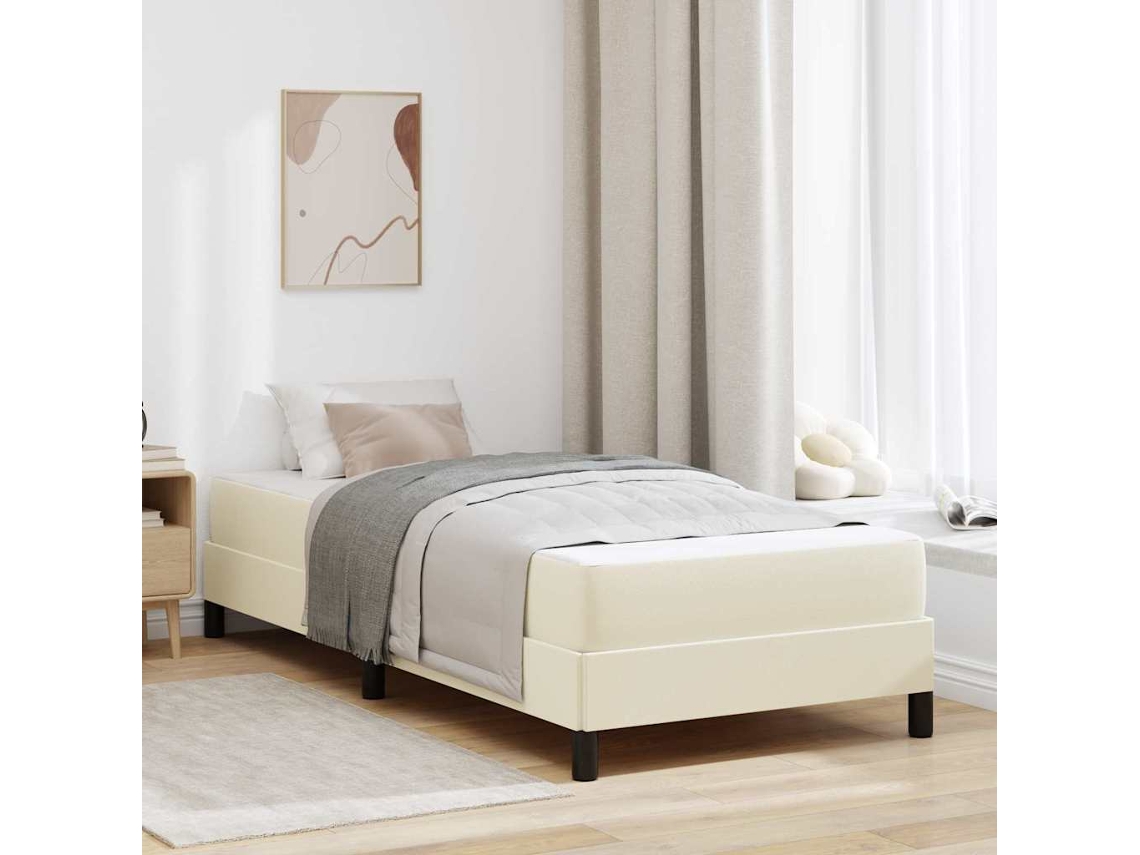 Vidaxl Estrutura Da Cama Com Colchão Creme 90 X 200 Cm Tecido