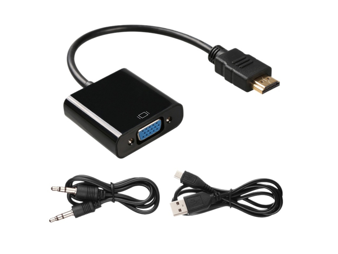 Adaptador Hdmi vga Preto com Áudio 3,5mm Usb Alimentação Extra Resolve Falta Energia Hdmi YANYXR