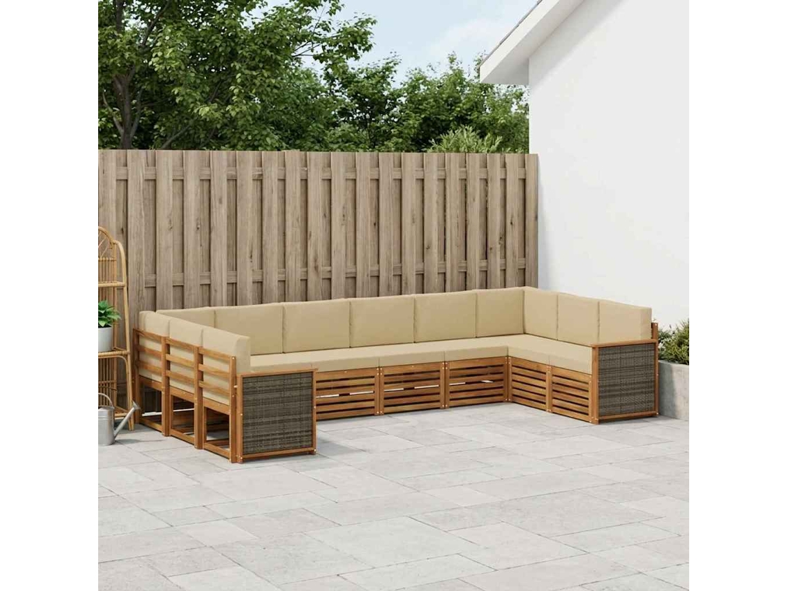 Vidaxl Conjunto De Sofá Sectional Com Almofada 7 Pcs Natural