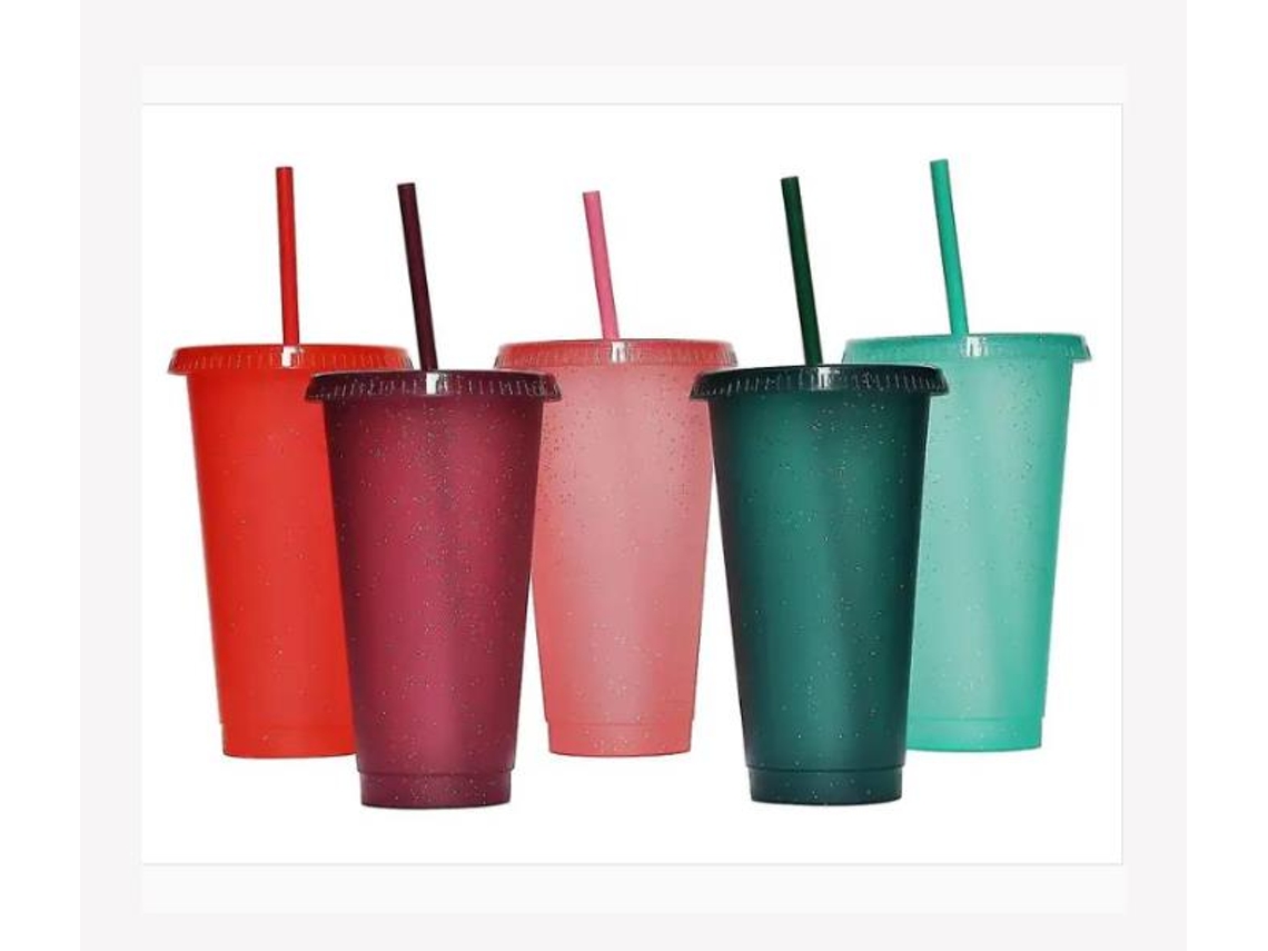 Copo Com Canudo E Tampa, Garrafa De Água Café Gelado, Copos Plásticos Reutilizáveis, Ideal Para Festas E Aniversários, 24 Oz 5 Unidades