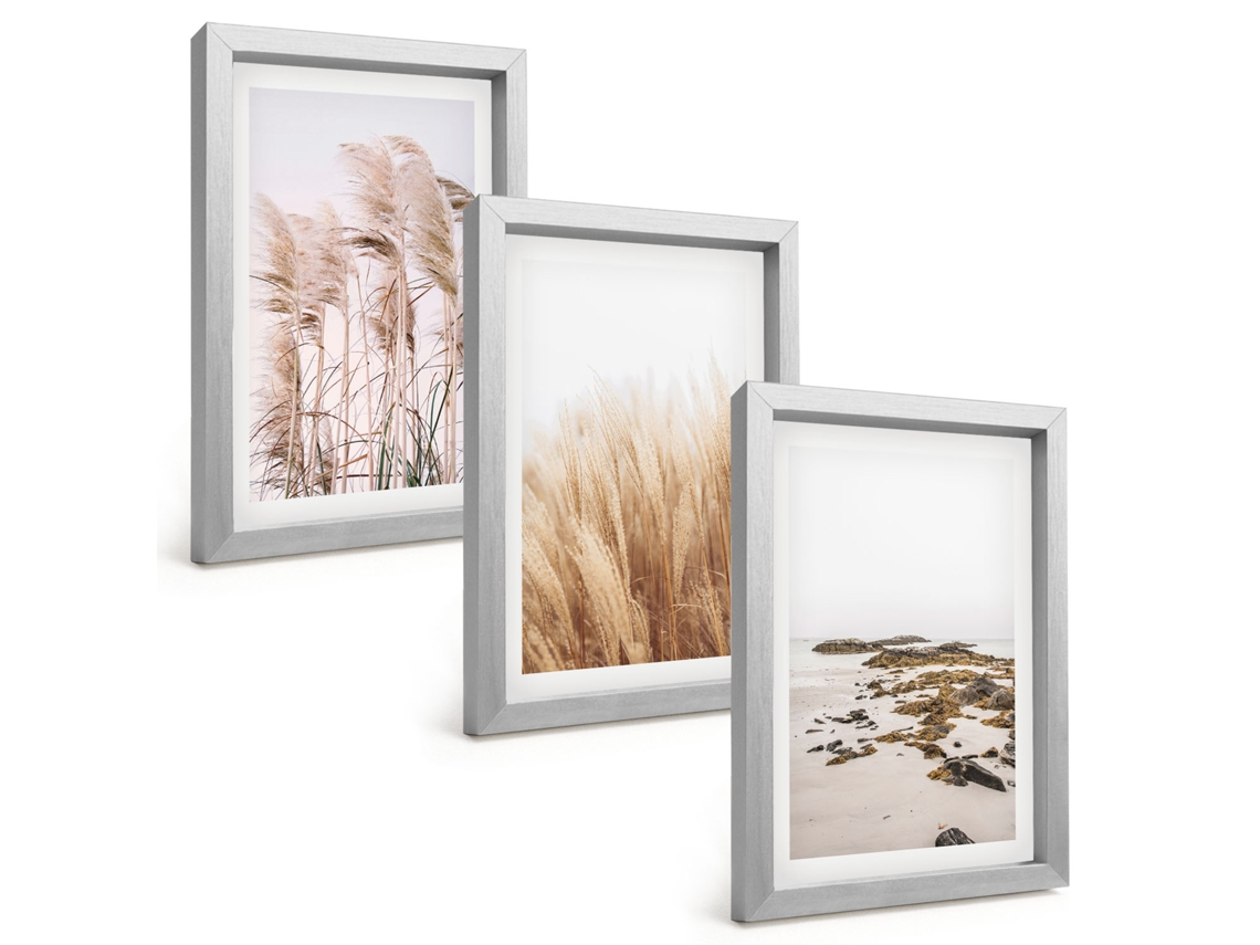Composição De Quadros Campos De Capim-dos-pampas E Praia Boho Espelharte (3 Peças 20x30 Cm)