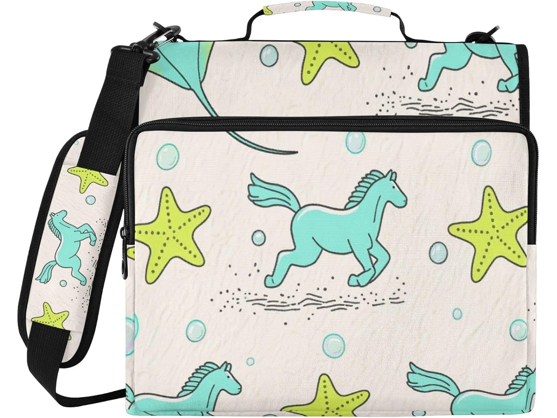 Manta infantil estampada, Cavalo Verde, 3,8 cm de comprimento, 3 argolas com altura ajustável, organizador escolar com