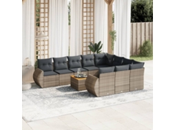 Jogo de Sofá Jardim 11 Peças C/ Almofadões Vime Pe Cinza Dkd Home Decor