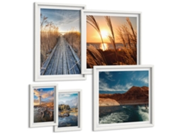 Composição De Quadros Na Parede Farol, Grama, Píer Moldura Branca Pinturas De Quarto Espelharte (conjunto De 5 Imagens)