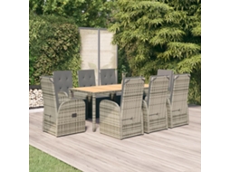 Vidaxl 9 Pcs Conjunto de Jantar P/ Jardim C/ Almofadões Vime Pe Cinza