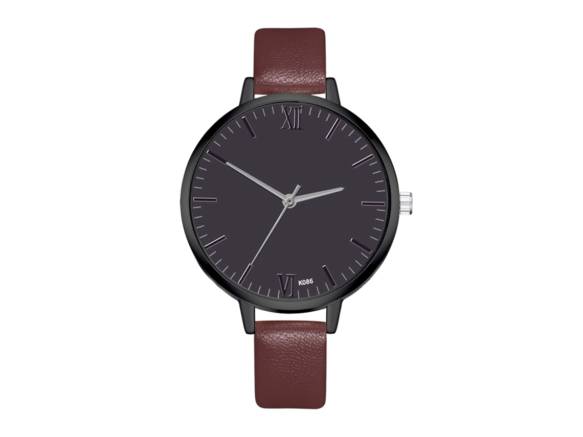 Relógio de Pulso Feminino de Quartzo com Pulseira de Couro Pu Estilo Simples Zhoulianfa Café