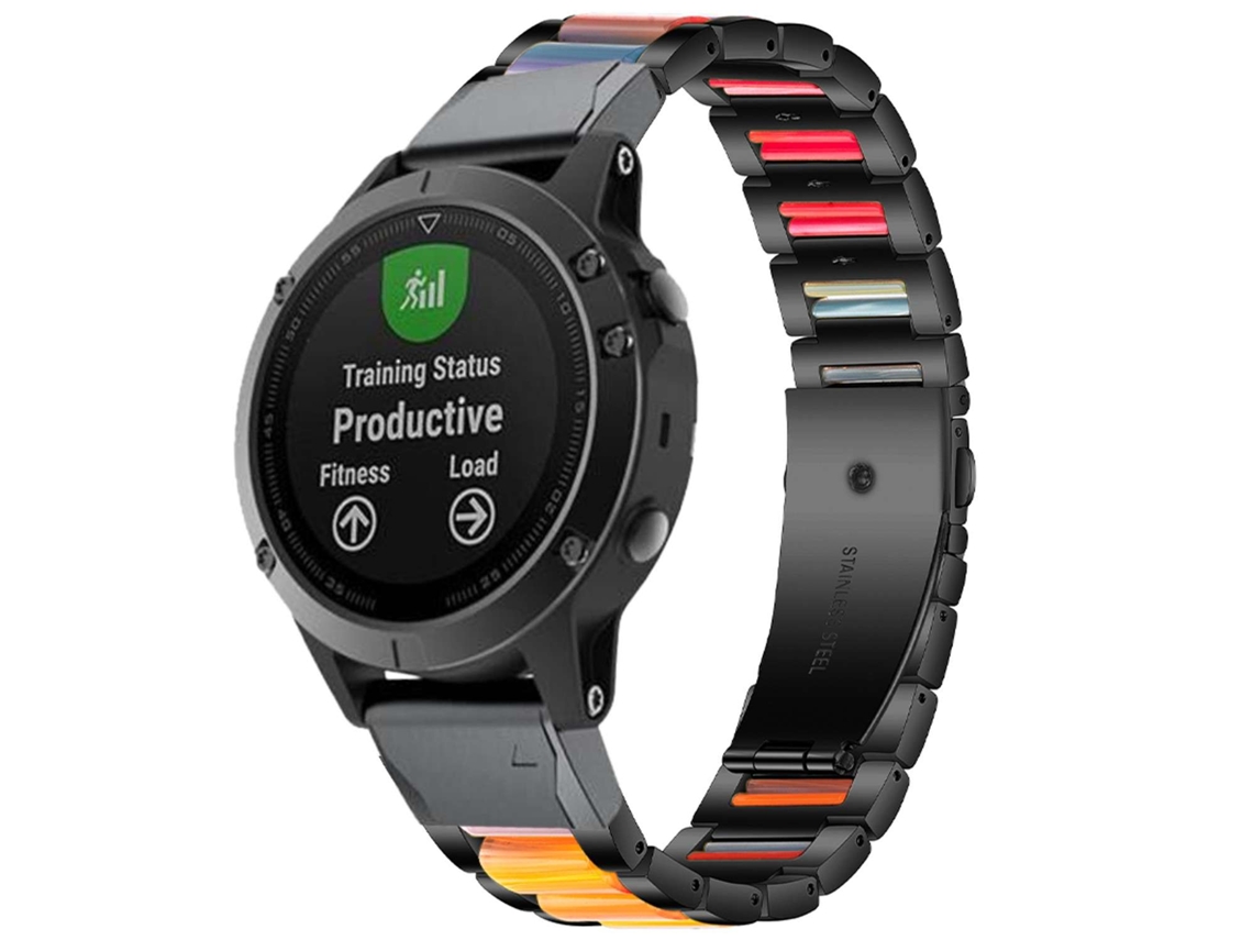 Bracelete Aço Inoxidável + Resina Turmalina para Garmin Forerunner 955 Solar