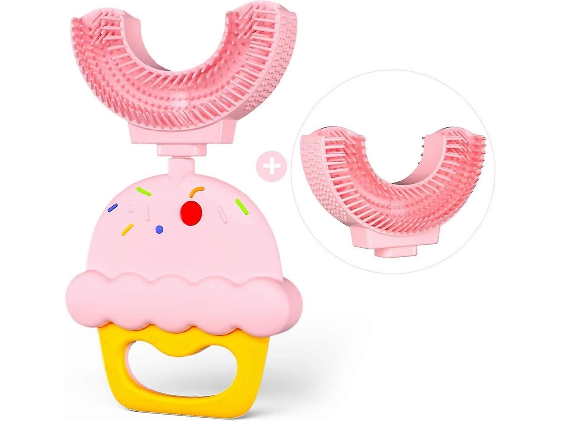 Escova de Dentes Infantil em Formato U, com Cabeça Silicone Macio Premium, Limpeza Oral 360°, Ideal para Criança S 2 a 6 Anos, Rosa. GOKOCO