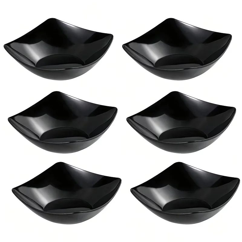 Conjunto De 6 Tigelas Quadradas De Plástico Pretas, Próprias Para Micro-ondas E Lava-louças.