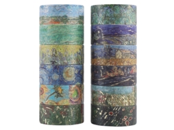 Fita Adesiva, 12 Rolos, Fita Adesiva Com, Estampa Fofa Em Folha De Ouro Da Série De Pinturas De Van Gogh Decora