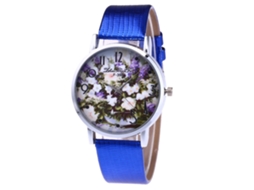 Relógio de Pulso Feminino Analógico de Quartzo com Pulseira Pu Estilo Moderno (azul)