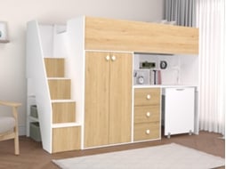 Cama Alta Lanilato VENTE-UNIQUE.PT Natural Claro, Branco - Sem Colchão - Com Estrado