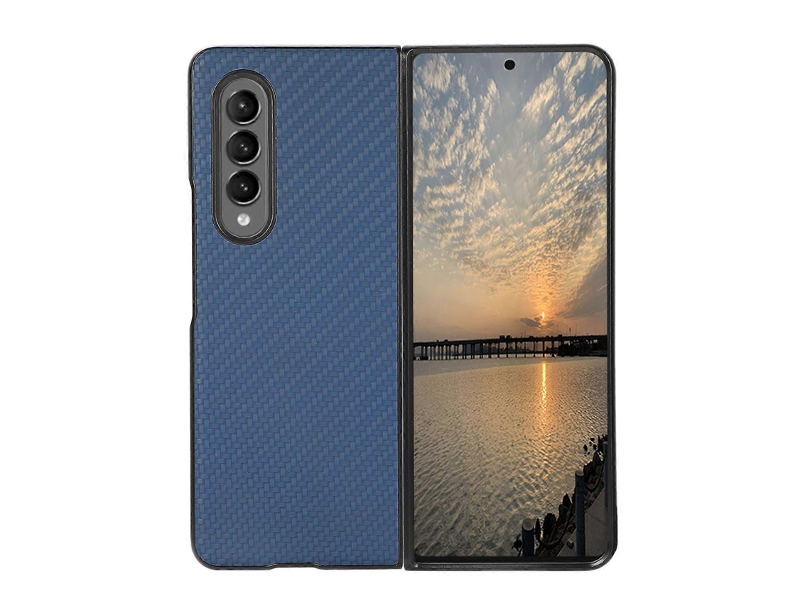 Capa Para Samsung Galaxy Z Fold4 Em Couro Pu Com Textura De Fibra De Carbono