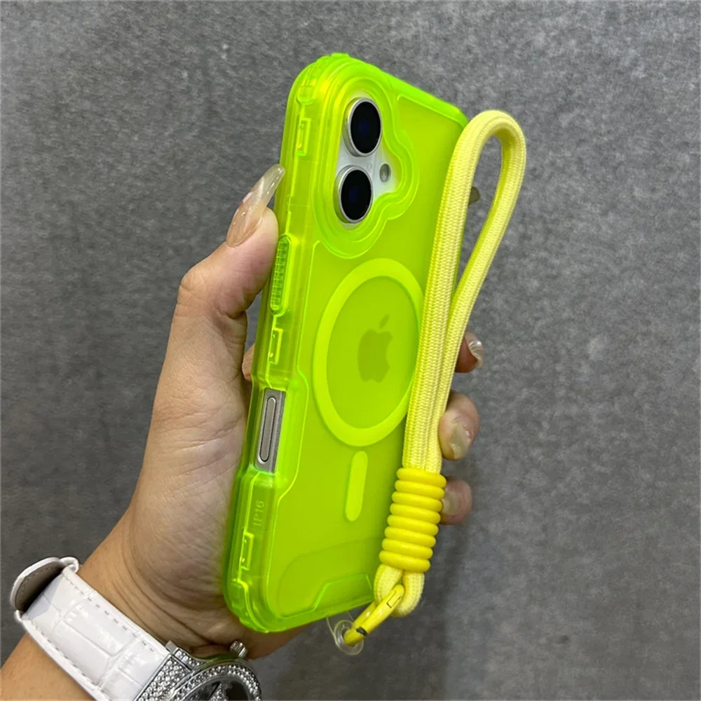 Capa Fosca Para Celular (iphone 15 Pro Max Verde), Pulseira Colorida/faixa, Resistente A Impactos.