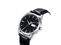 Reloj De Pulsera Para Hombre De Cuero Pu Resistente Al Agua De Cuarzo (caja Plata Correa Negra)