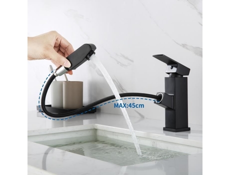 Misturador para Lavatório Preto com Spray Extensível Flexível AURALUM Altura de 187Mm
