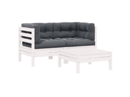 Maison Exclusive - 3 Pcs Conjunto Lounge Jardim C/ Almofadões Pinho Maciço Branco