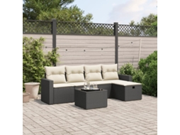 Vidaxl 6 Pcs Conjunto Sofás De Jardim C/ Almofadões Vime Pe Preto