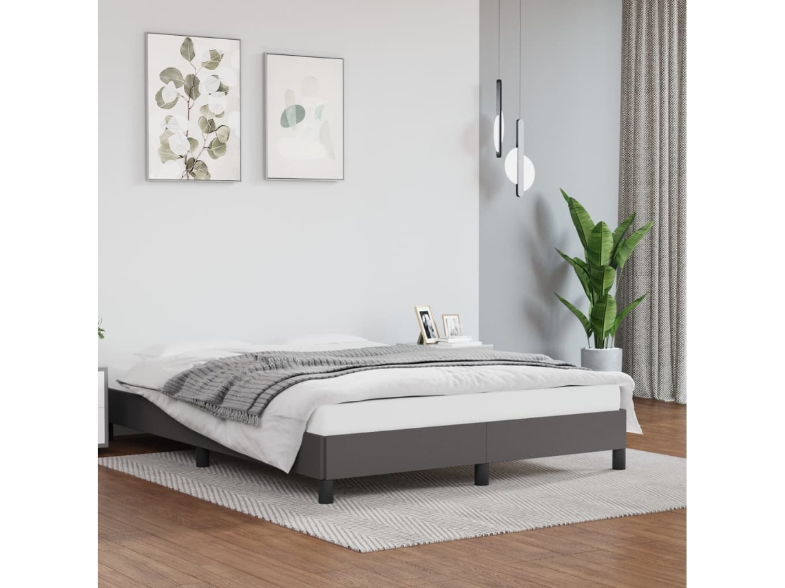 Estrutura De Cama 140x200 Cm Couro Artificial Cinzento