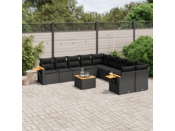 Vidaxl 11 Pcs Conjunto Sofás De Jardim C/ Almofadões Vime Pe Preto