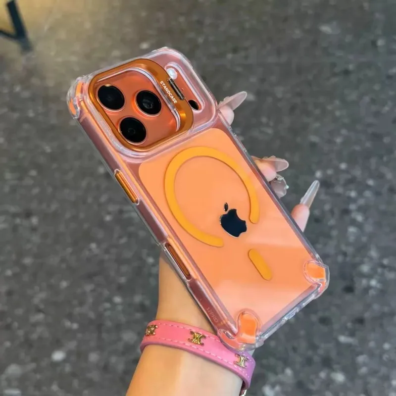 Capa Transparente Para Celular Com Suporte Para Câmera E Airbag (laranja)