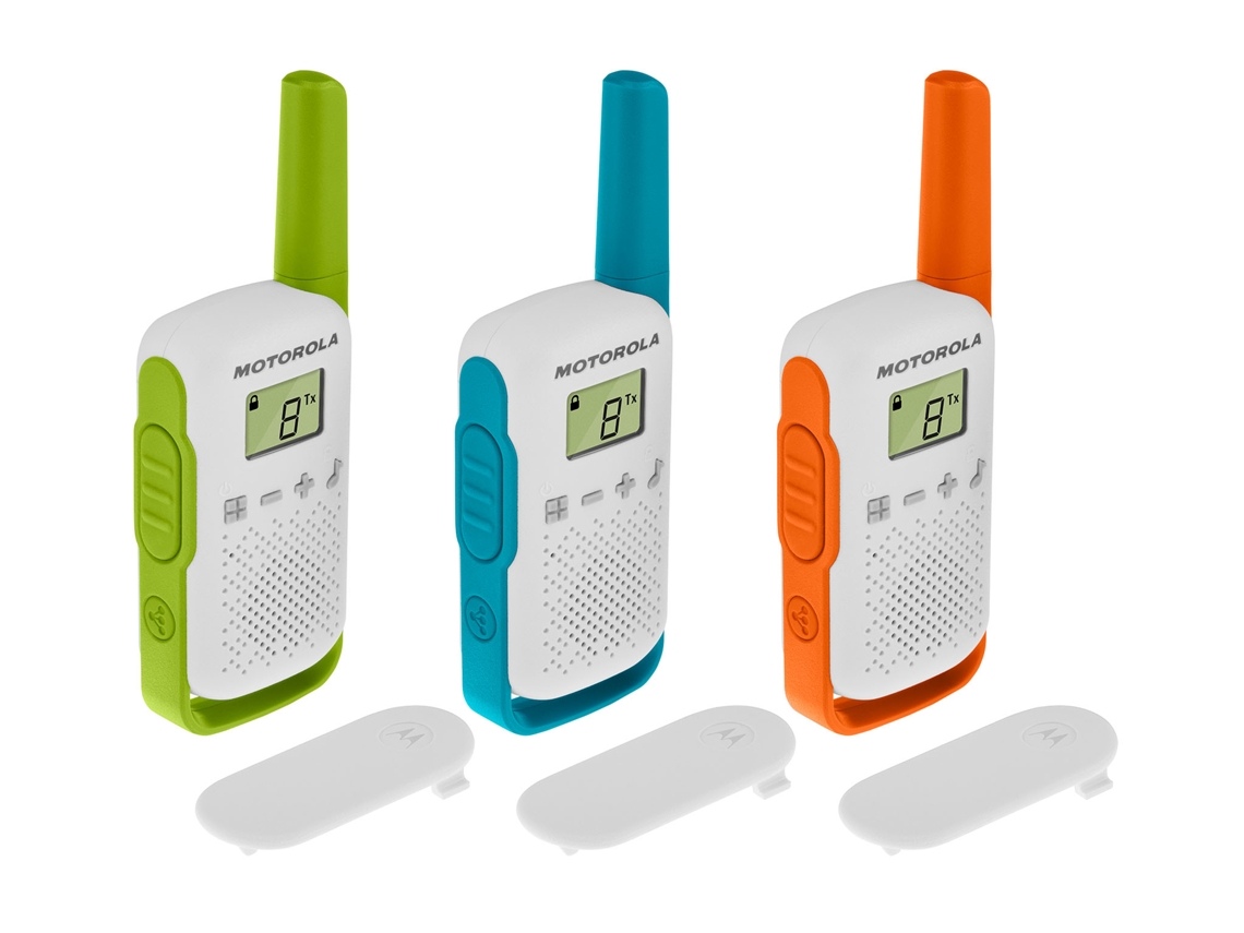 Walkie-Talkie MOTOROLA T42 Triple Pack (16 Canais - Até 4 Km - Até 18h - Multicor)