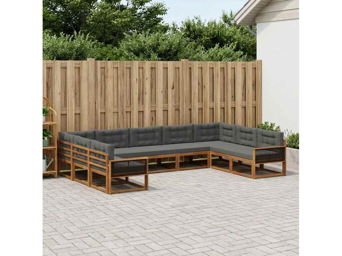 Vidaxl Conjunto De Sofás Para Exterior 9 Unid. Natural E Antracite
