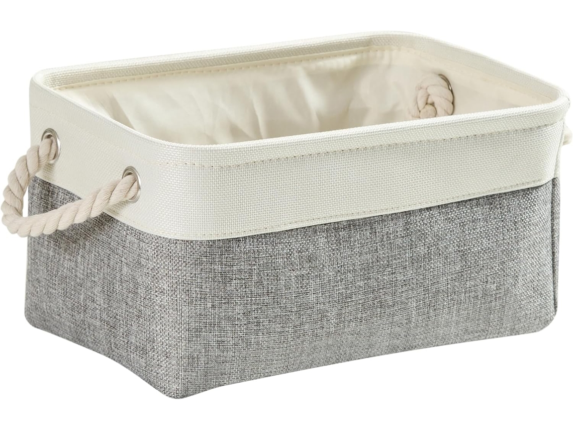 Cestos Organizadores De Tecido Dobráveis - Pequeno Armário - Cesto Com Corda Para Brinquedos - Guarda-roupa (cinza/branco)