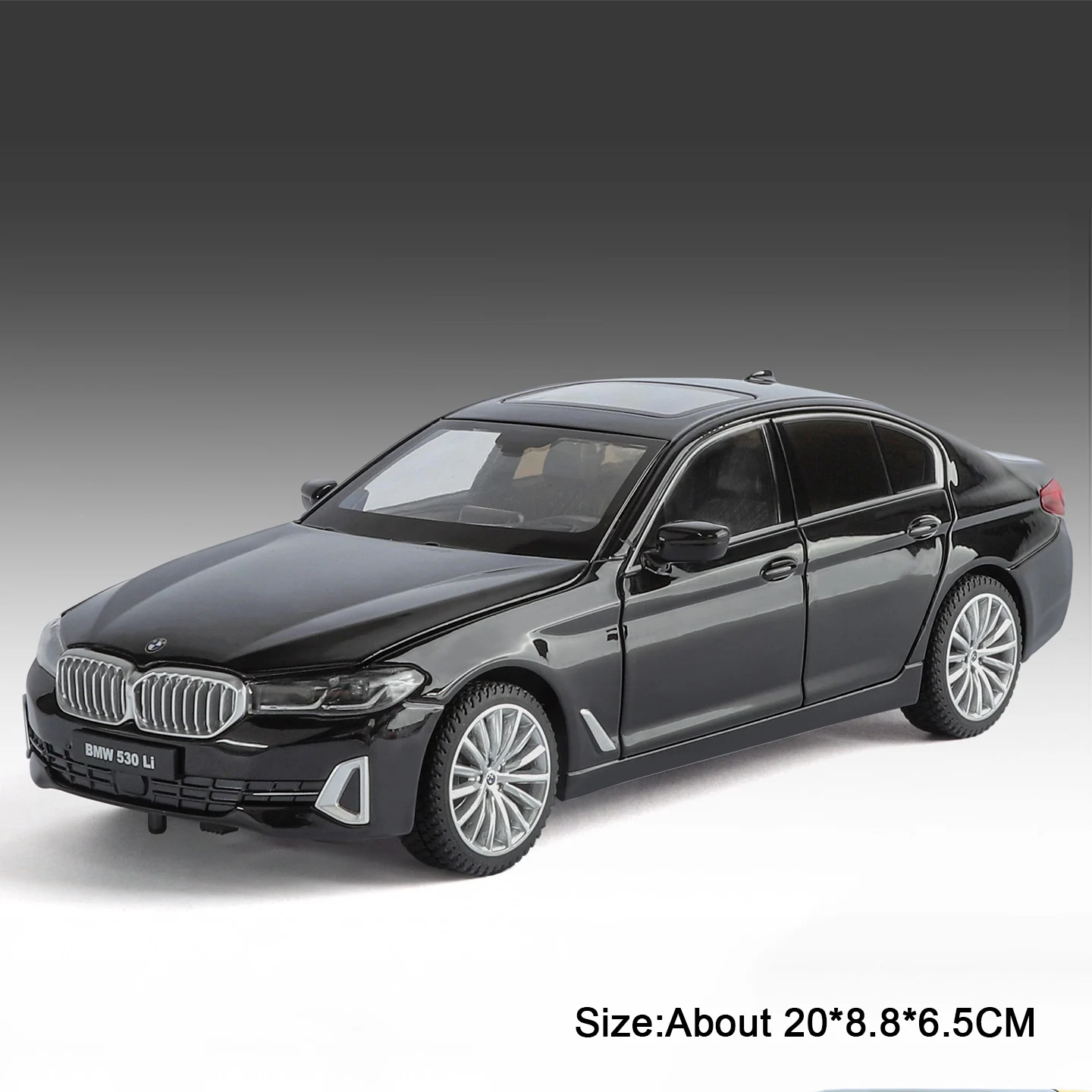 (530li Preto) Escala 1:24 - Modelo De Carro Com Portas Que Abrem E Efeitos Sonoros E Luminosos.