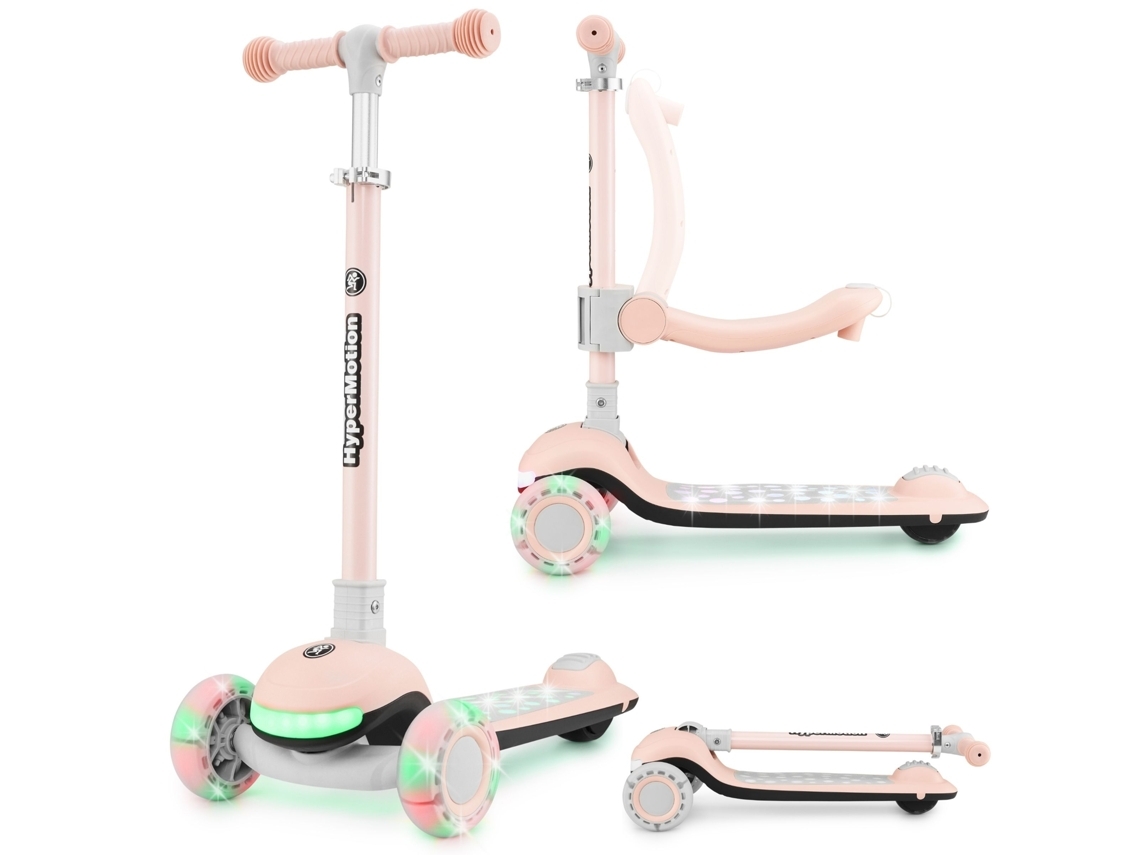 Trotinete Infantil 3 Em 1 Led Até 50 Kg Assento Ajustável Dobrável Rodas Em Pu Rosa Hypermotion (Outlet Caixa Aberta)