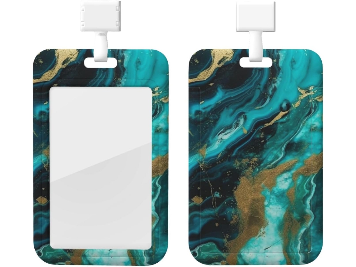 Porta Crachá Com Estampa De Mármore Turquesa E Dourado, Com Cordão, Capa Protetora Impermeável De Plástico Crachá