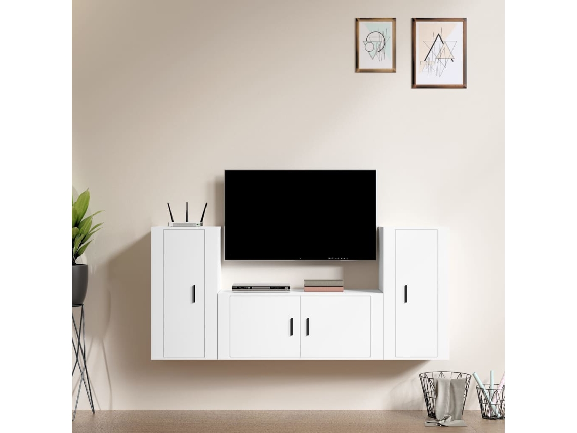 Vidaxl Conjunto Móveis De Tv 3 Pcs Madeira Processada Branco