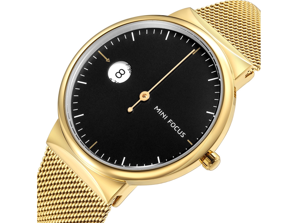 Relógio masculino de metal à prova d'água, com pulseira ajustável e design minimalista.