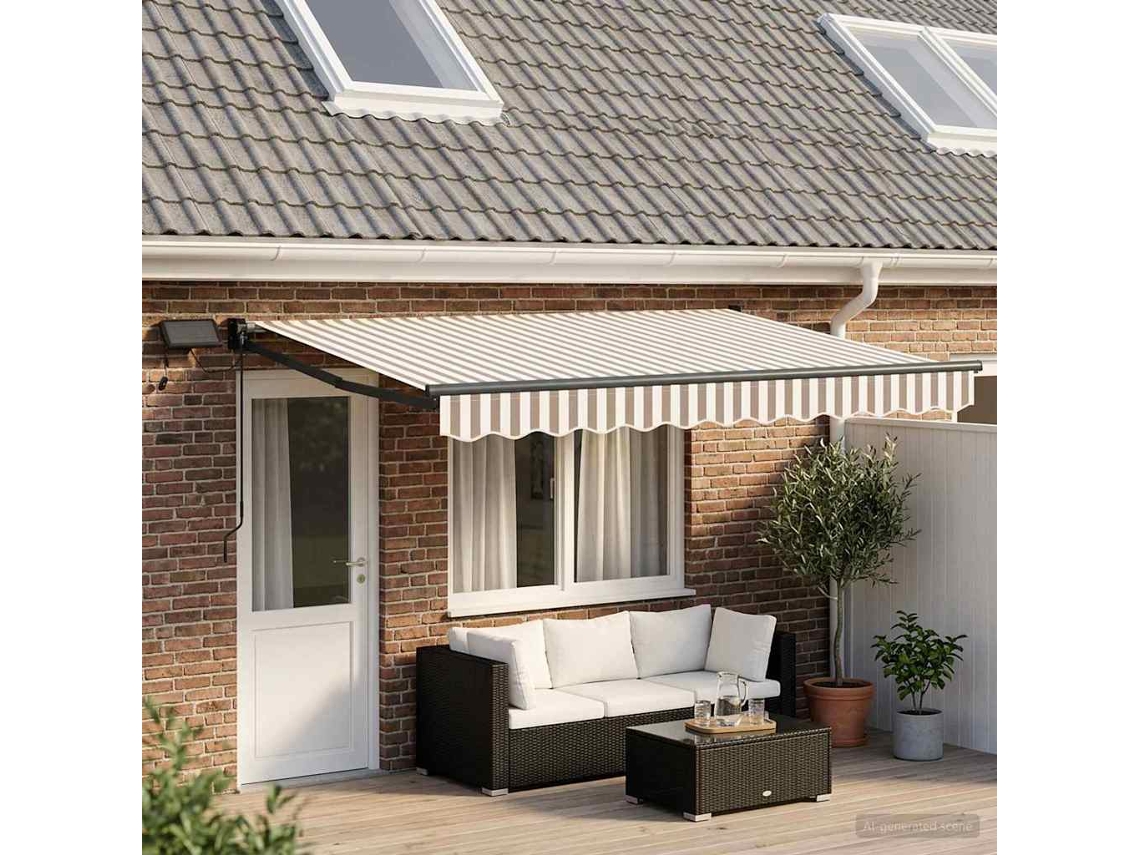 Vidaxl Toldo Retrátil Manual Com Leds Cinza Claro E Branco