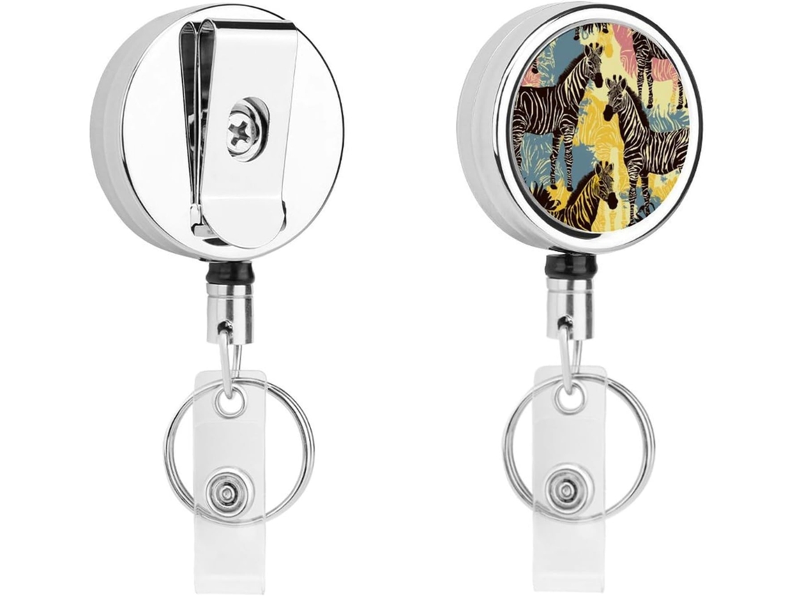 Porta Crachás de Metal Com Girafa e Zebra, Porta Crachás Retrátil, Clipes de Identificação e Chaveiro