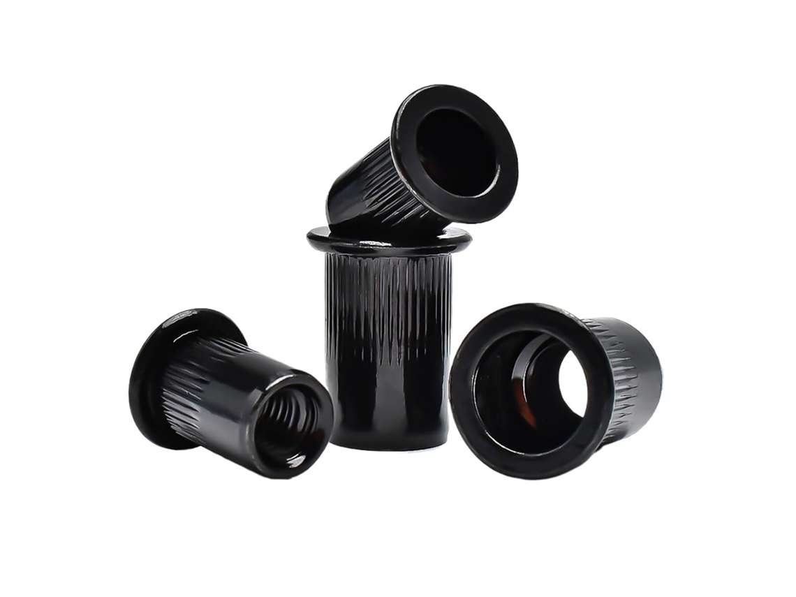 Porcas De Rebite Planas, 10 20 50 Peças, M3 M4 M5 M6 M8 M10 M12, Aço Carbono Preto, Cabeça Plana, Inserto Roscado