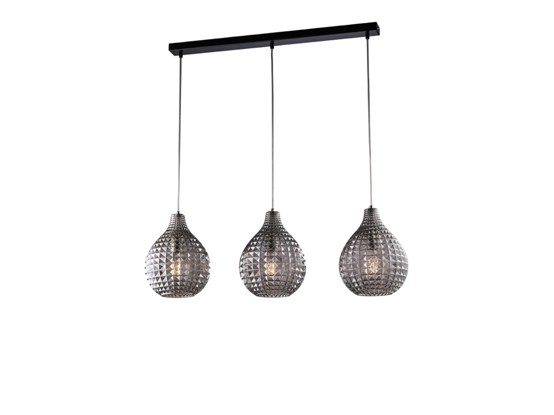 Trilha em Ferro Diamante Preto e Moldura Cromada com Pontas Reguladas e Difusores em Vidro Acetinado Escovado com Efeitos de Cristal Cinza Com Dec. 3