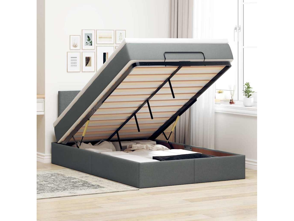 Vidaxl Cama Otomana Com Colchãoleds 120x200 Cm Tecido Cinzento Escuro