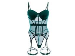 Conjunto De Lencería Sexy De Malla Babydoll Con Cinturón De Ligas Para Mujer Talla L Verde Oscuro L Verde Escuro