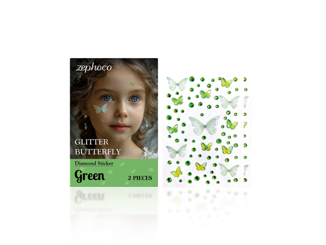 Sticker Borboleta Diamante Brilhante Verde