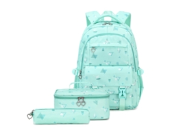 Conjunto Escolar 3 Peças, Grande Capacidade, Impermeável Com Mochila, Cor Verde