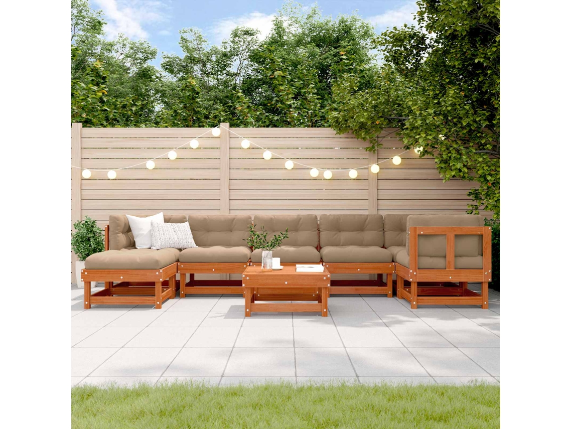 Vidaxl Conjunto De Lounge De Jardim 8 Unid. Castanho Encerado