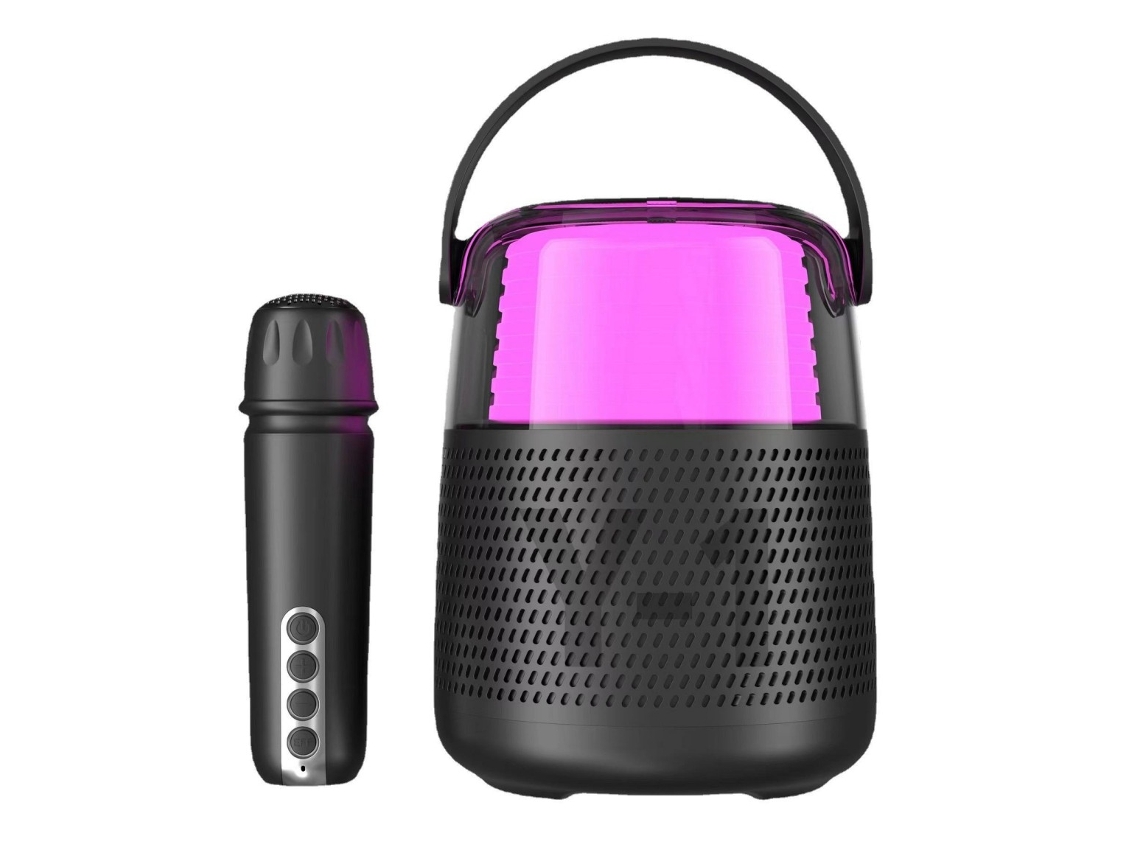 Caixa De Som Bluetooth Portátil Com Microfone E Luzes Led Multicoloridas Preto PAPRIKA