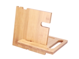 Suporte de Celular de Bambu com Armazenamento para Casa e Escritório