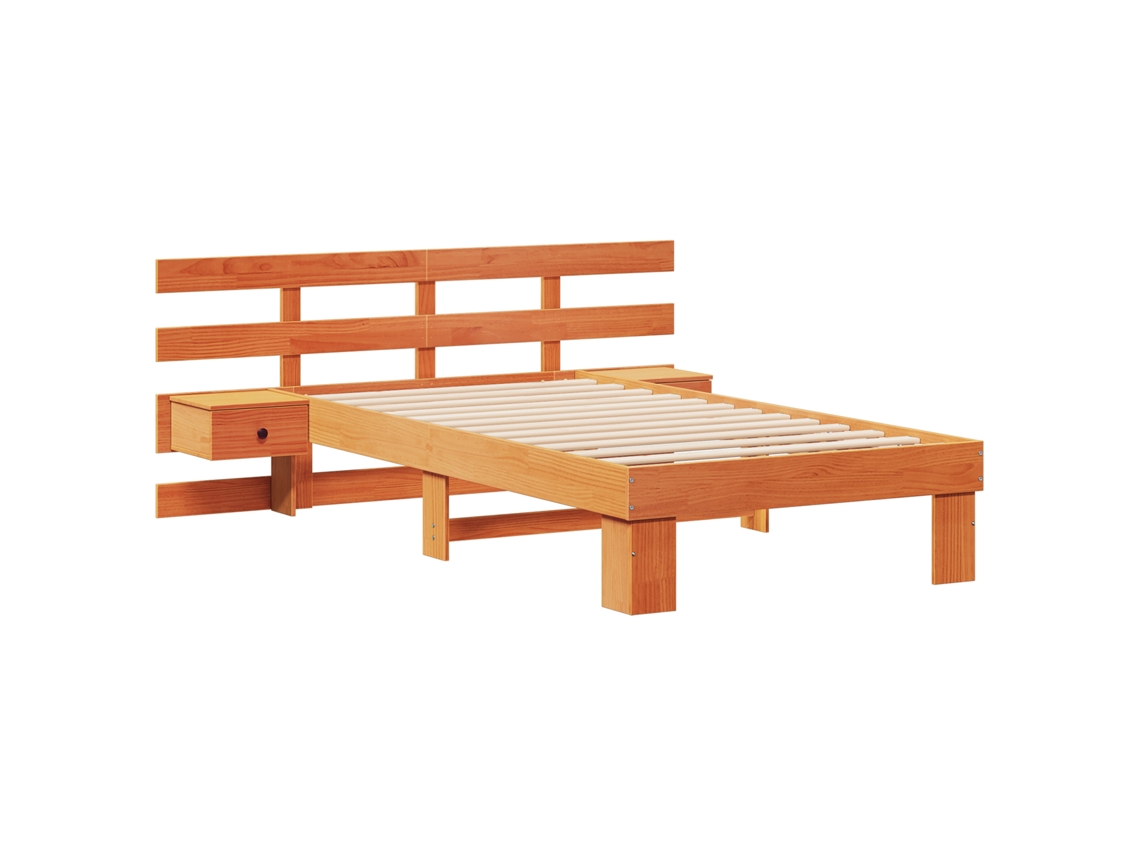 Conjunto 1 Cama De Plataforma Vidaxl Castanho Madeira De Pinho Maciça (90 X 200 Cm)