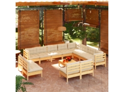 Vidaxl 13 Pcs Conjunto Lounge Jardim C/ Almofadões Creme Pinho Maciço