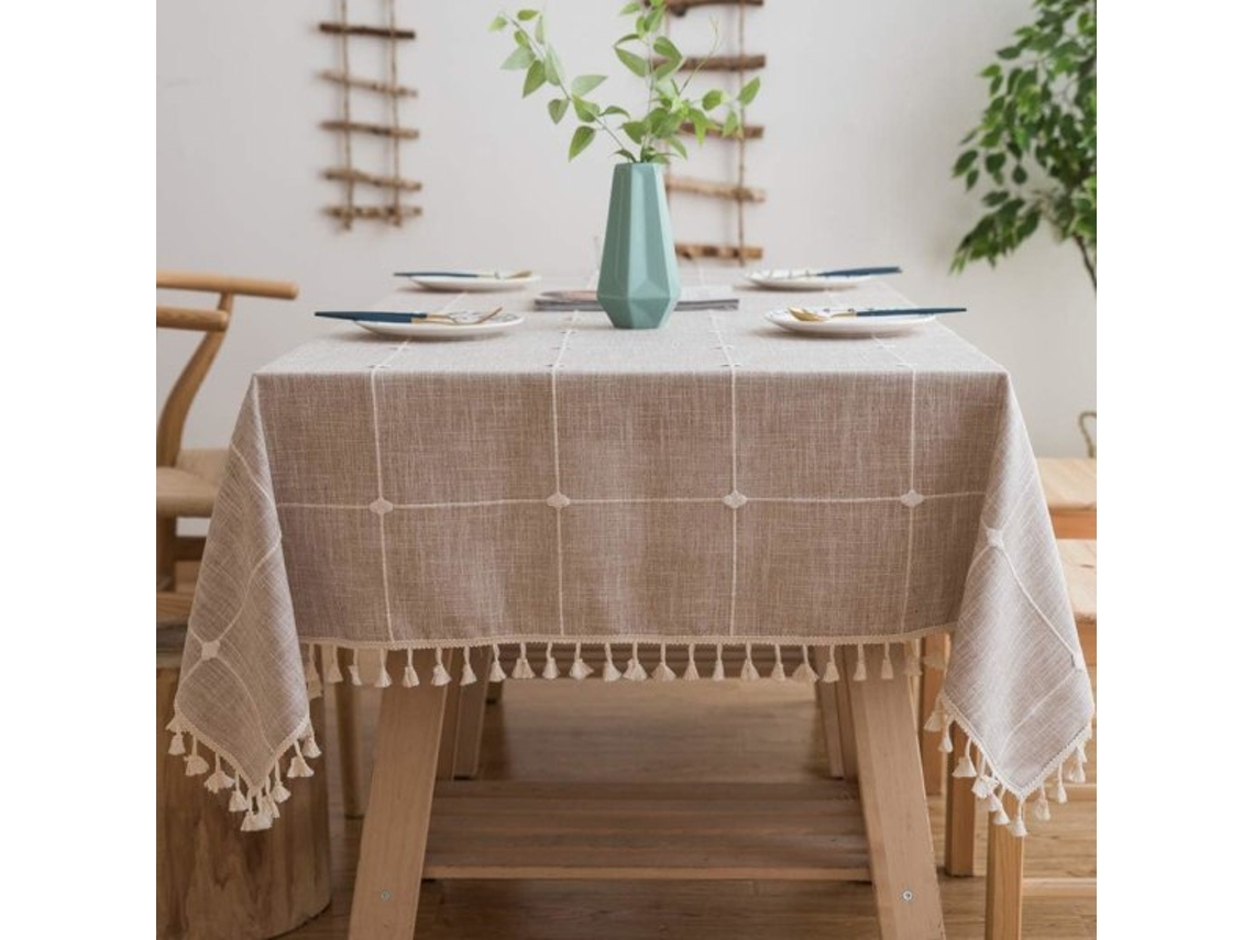 Lurelia Toalha De Mesa Quadrada Algodão Linho Castanho 140x140cm Lavável Bordado Borlas Natal