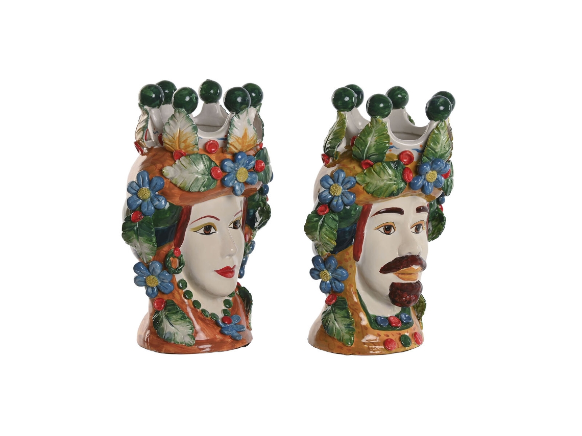 Plantador De Casa Esprit Verde Multicolor Porcelana 20 X 20 X 32 Cm (2 Unidades)