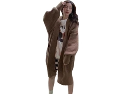 Cardigan Fasst Grande de Punto Grueso, Mulher, com Mangas Globosas e Frente Aberta